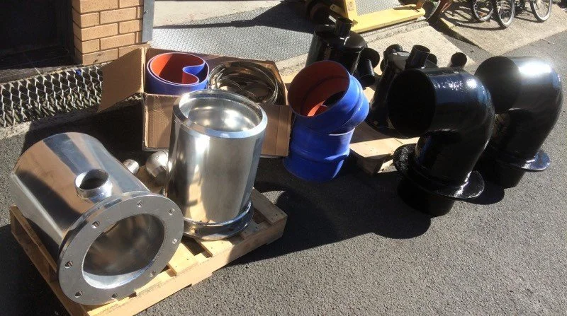 Components supplied by Taylor Marine Exhaust for marine exhaust installations.