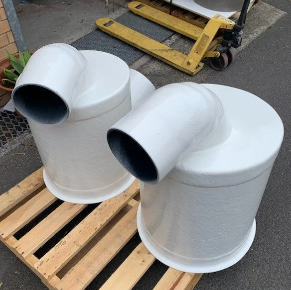 Fire-retardant vinyl ester water lift muffler engineered for marine wet exhaust systems.