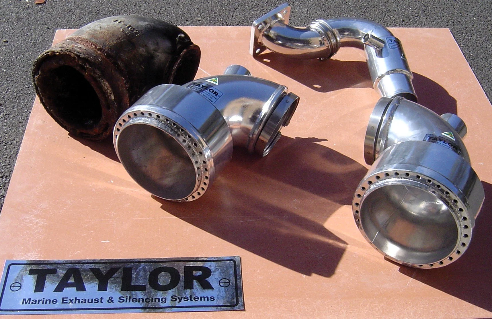 Precision engineered stainless steel turbo connection fabricated for marine engines.