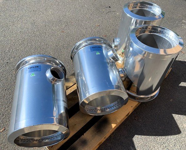 Custom stainless steel exhaust components engineered for marine wet exhaust systems.