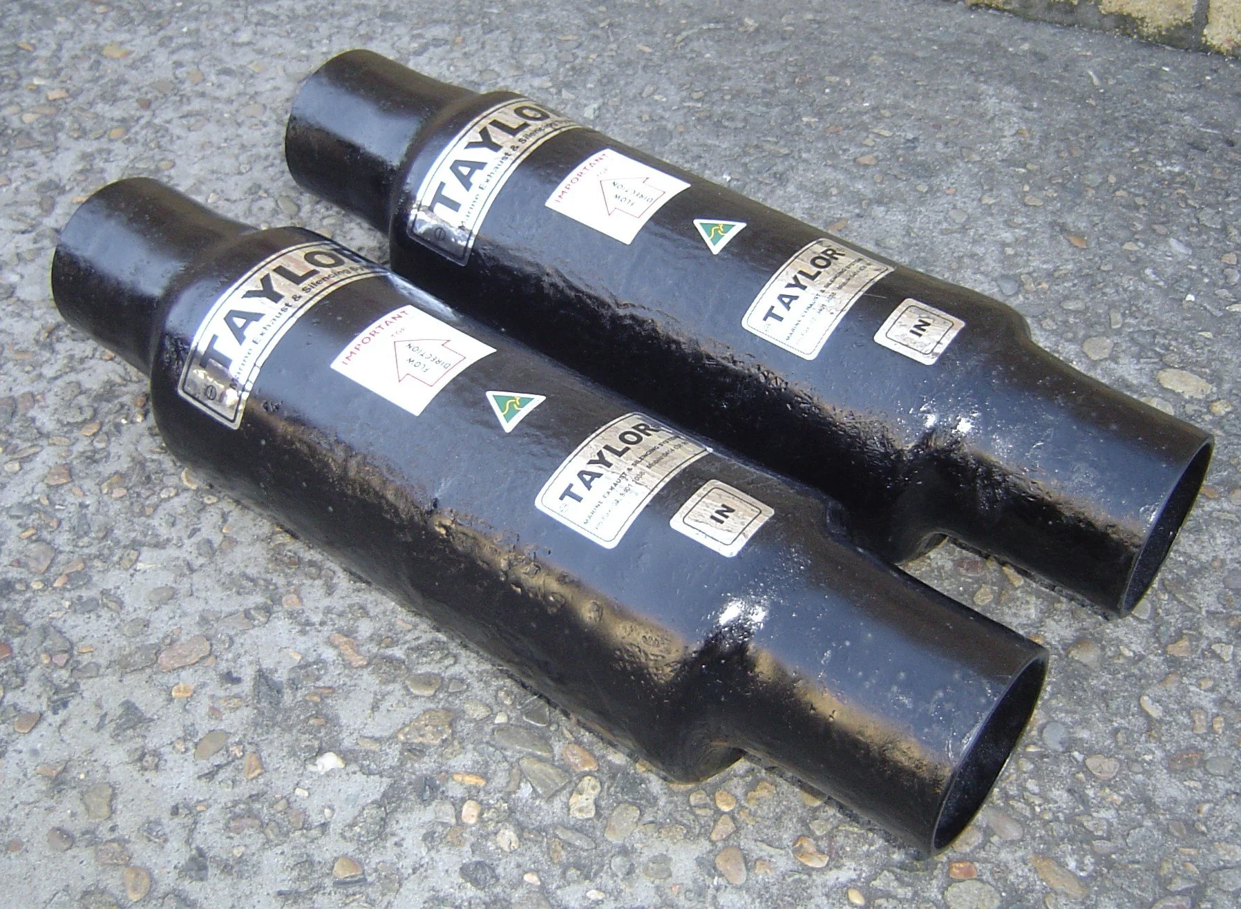 Taylor Marine Exhaust inline silencer manufactured for custom exhaust installations.