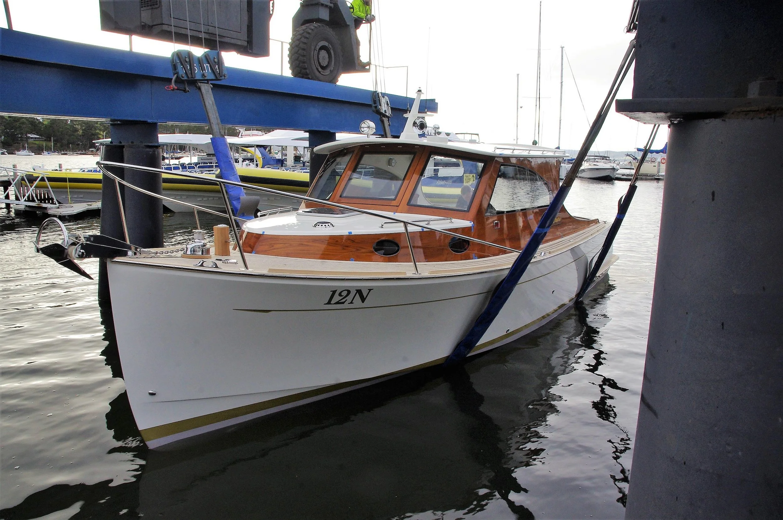 Taylor Marine Exhaust system supplied for a classic timber cruiser combining traditional design with modern propulsion systems.