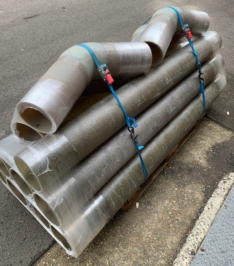 Glass-reinforced vinyl ester wet exhaust tubing manufactured for marine applications.