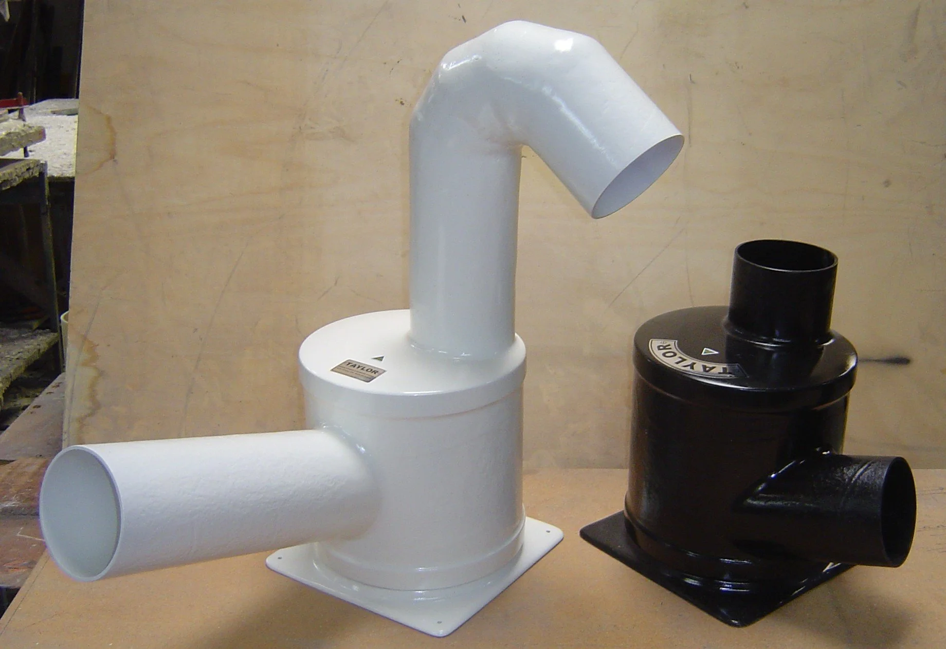 Custom Taylor Marine Exhaust solution manufactured in vinyl ester composite and engineered specifically for the vessel, engine and installation requirements.