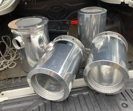 Marine stainless steel exhaust fabrication manufactured to suit custom layouts.