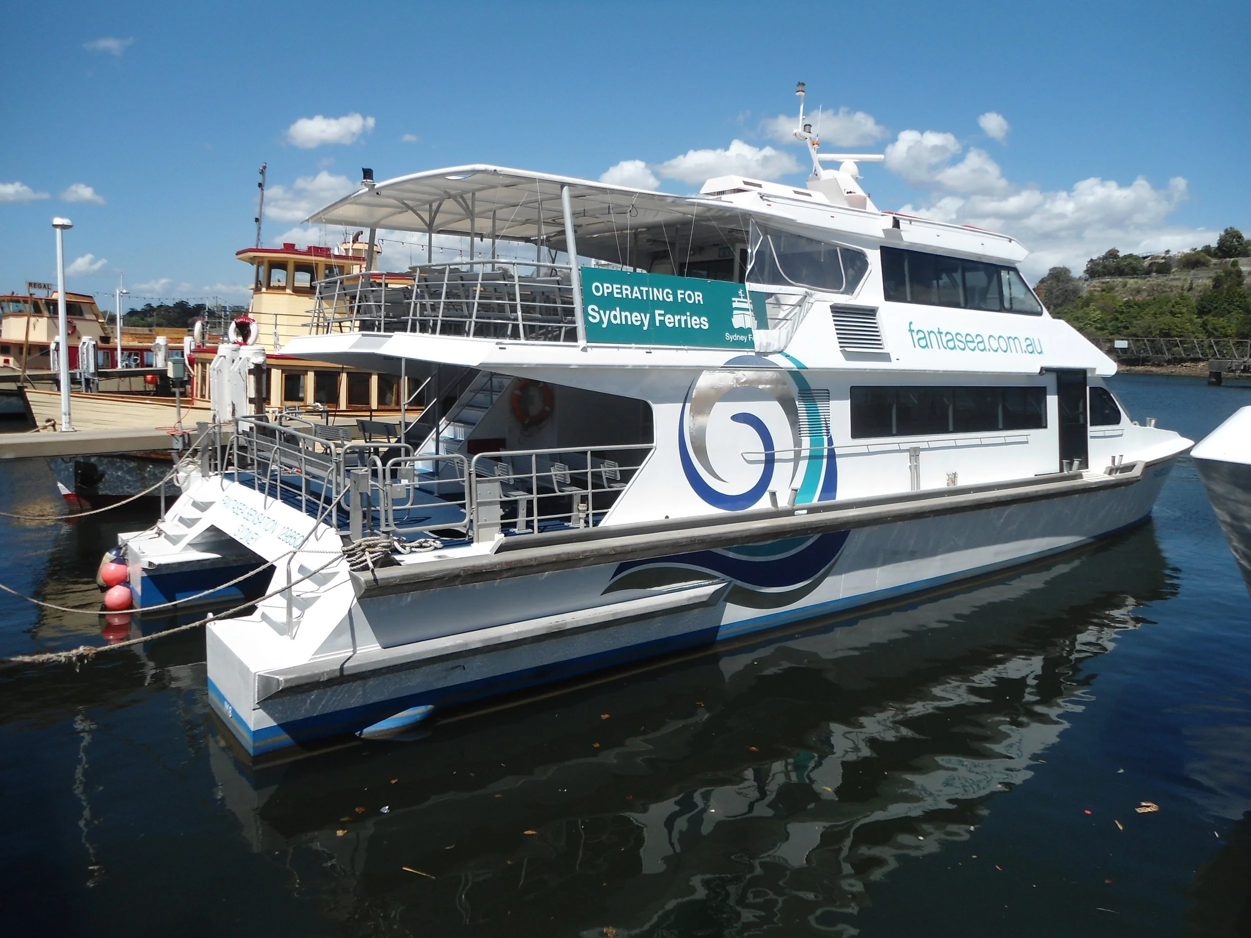 Fantasea vessel operating for Sydney Ferries. Taylor Marine Exhaust system supplied for a commercial tourism vessel operating in passenger service.