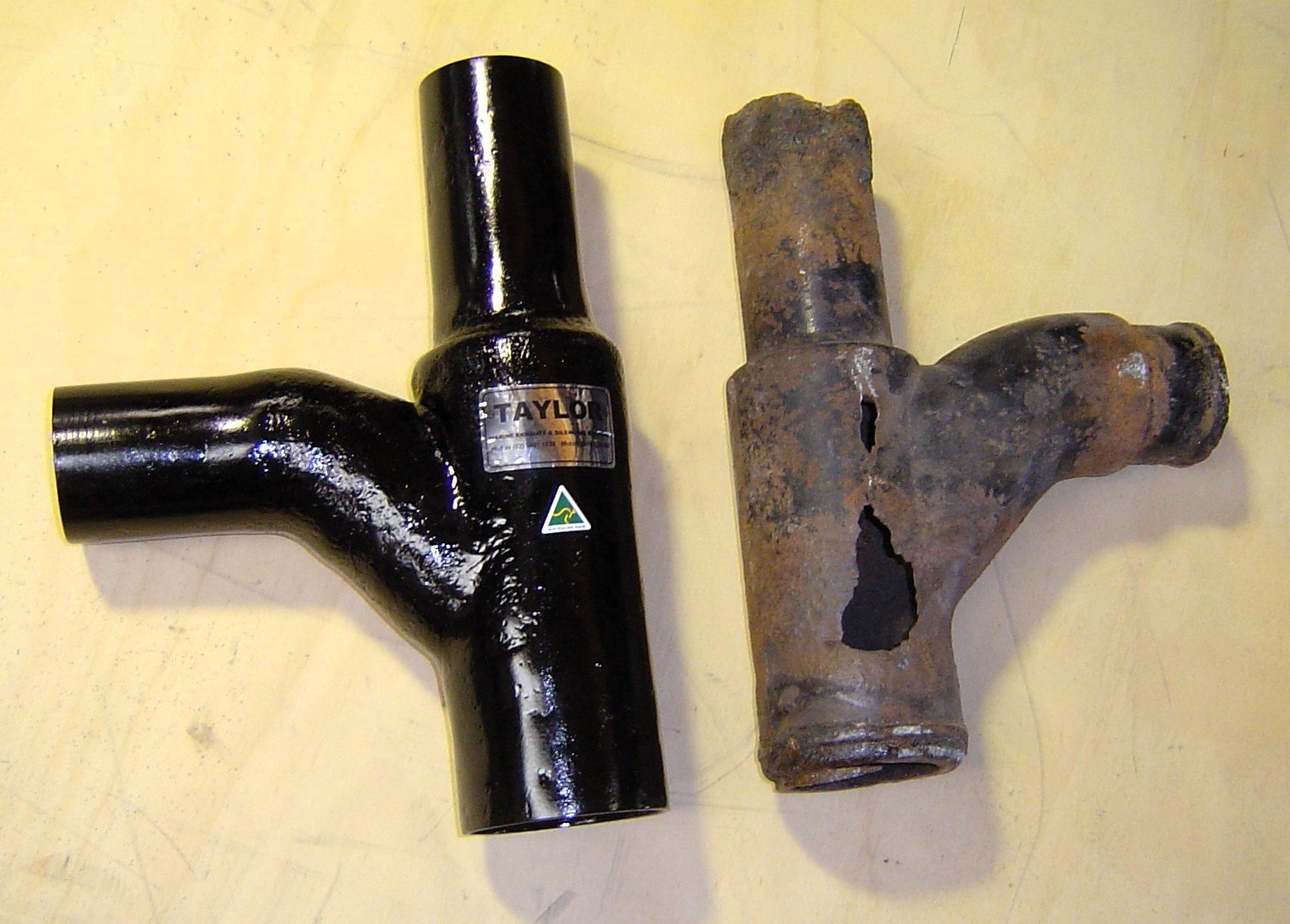 Vinyl ester exhaust component manufactured to suit custom marine exhaust installations.