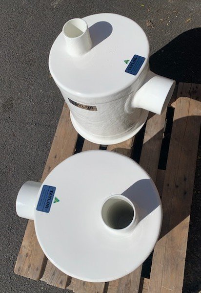 Water lift muffler manufactured for new vessel construction.