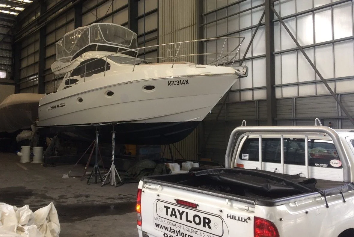 Taylor Marine Exhaust system supplied for a luxury motor yacht designed for high-performance recreational cruising.