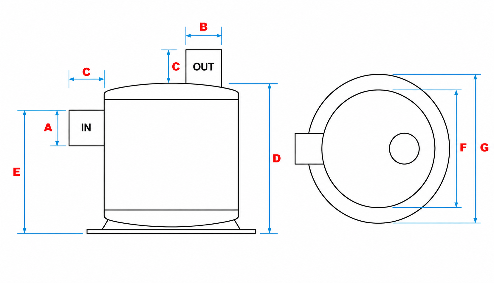 Technical drawing showing dimensions of a Taylor Marine Exhaust water lift muffler.