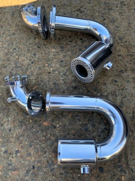 Custom stainless steel marine exhaust goosenecks manufactured by Taylor Marine Exhaust.