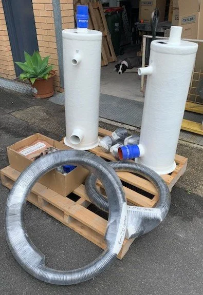 Taylor Marine Exhaust water gas separators configured to suit vessel installation requirements.