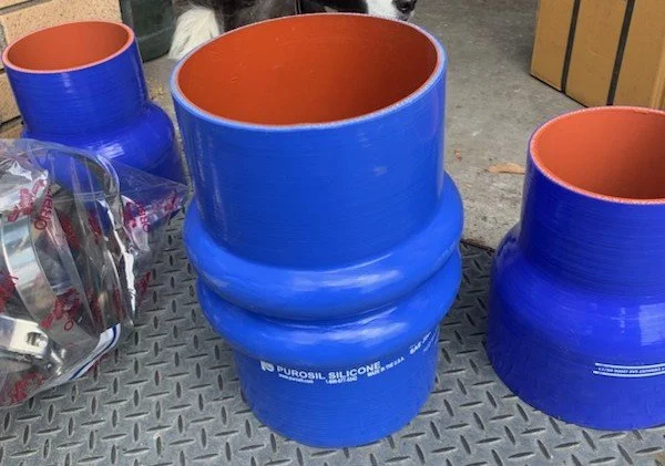 Premium marine exhaust hose connection manufactured to SAE J2006 standards.