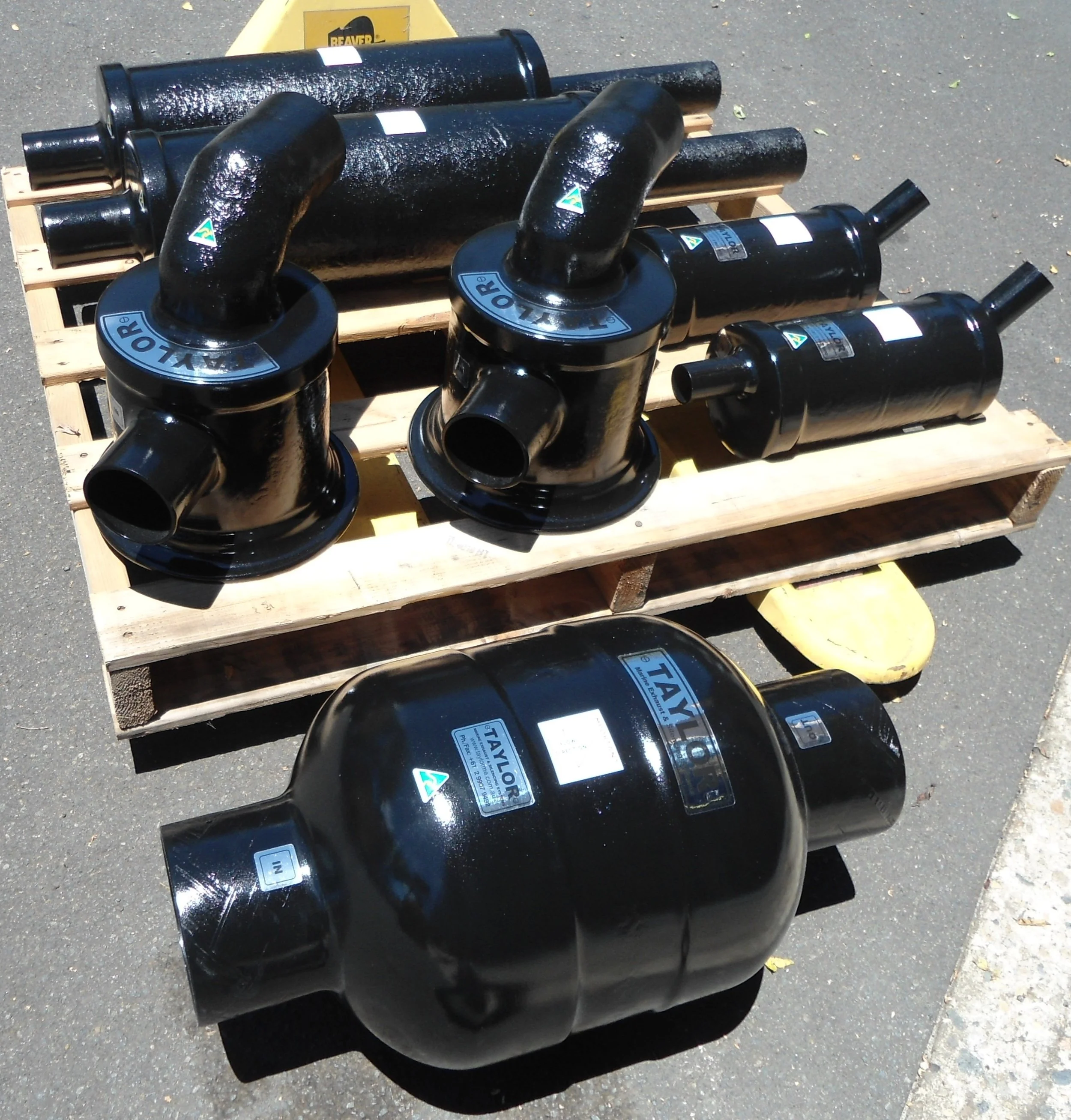 Marine exhaust silencers manufactured for custom wet exhaust applications.