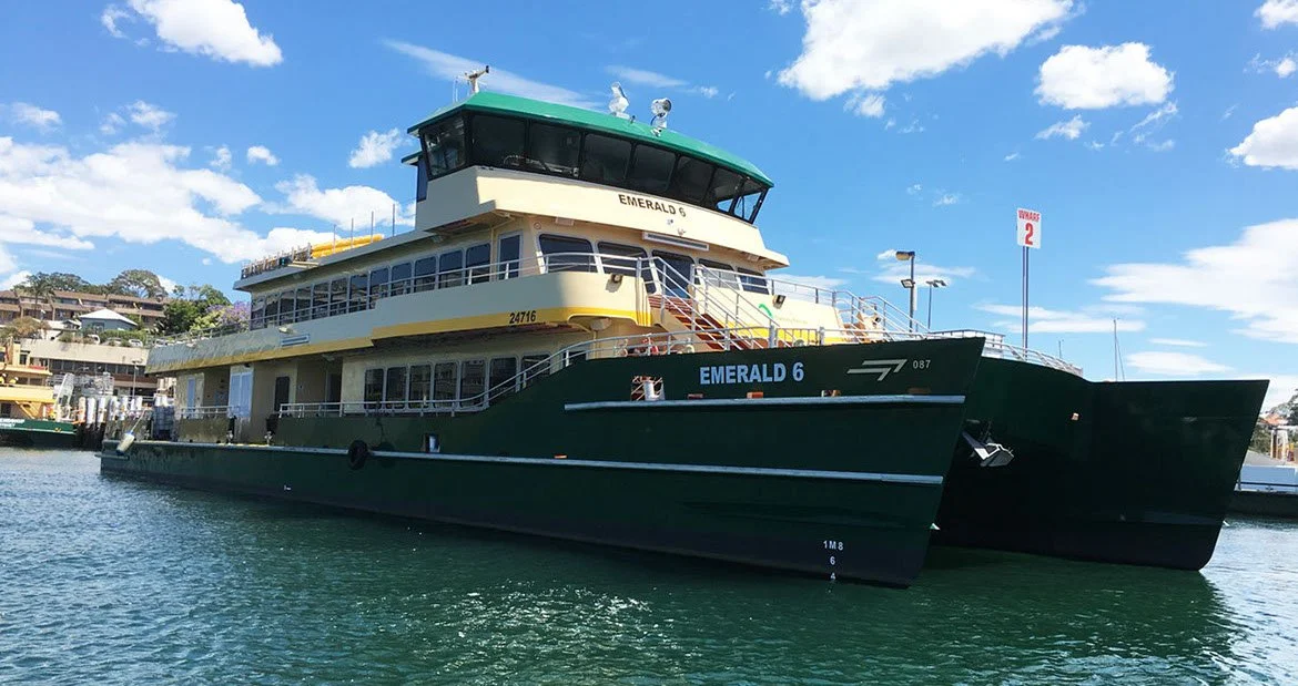 Taylor Marine Exhaust system supplied for Emerald 6, a Sydney Harbour passenger ferry operating in continuous commercial service.