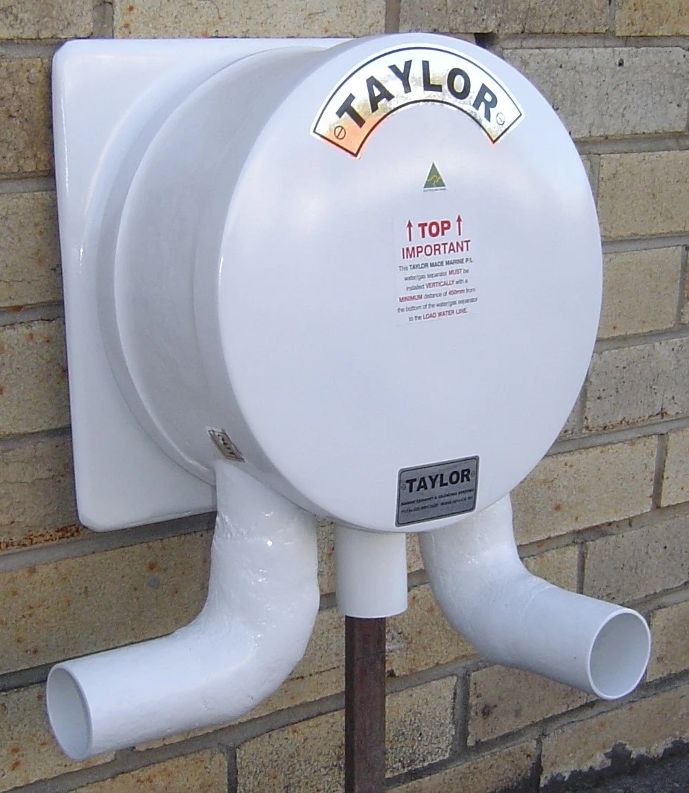 Taylor Marine Exhaust water gas separator manufactured from premium vinyl ester composite.