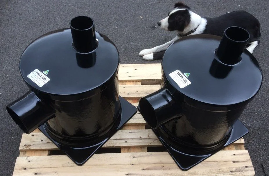 Marine wet exhaust component manufactured from high-quality vinyl ester composite.