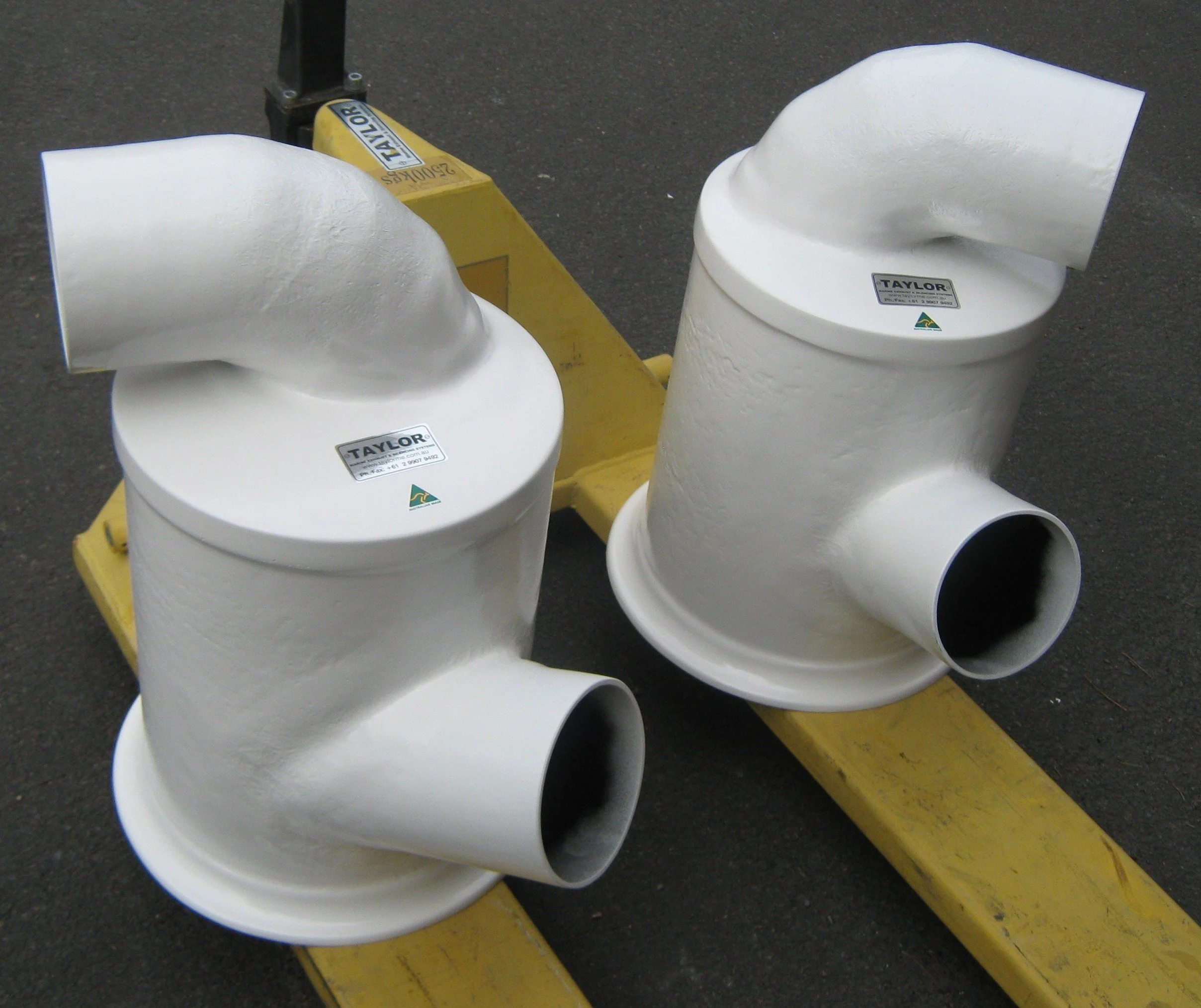 Heavy-duty water lift mufflers engineered for government vessel.
