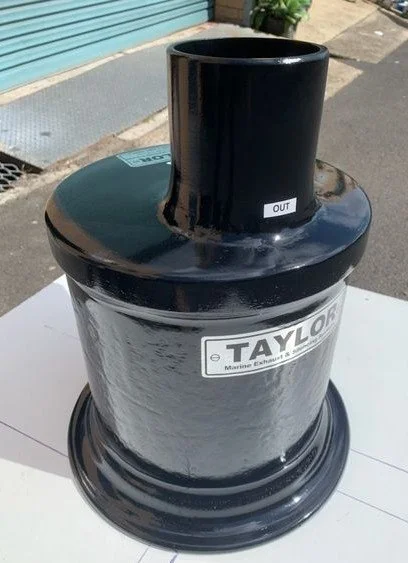 Custom marine waterlock muffler engineered for corrosion resistance and reliability.