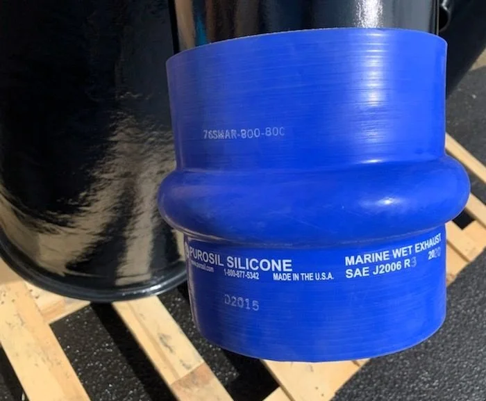 Marine-grade silicone hump hose manufactured to SAE J2006 standards for wet exhaust system installations.