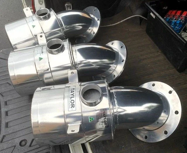 Marine-grade stainless steel exhaust fabrication manufactured to customer requirements.