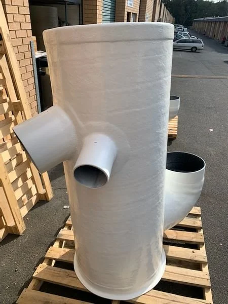 Marine water gas separator designed to separate cooling water from exhaust gases.