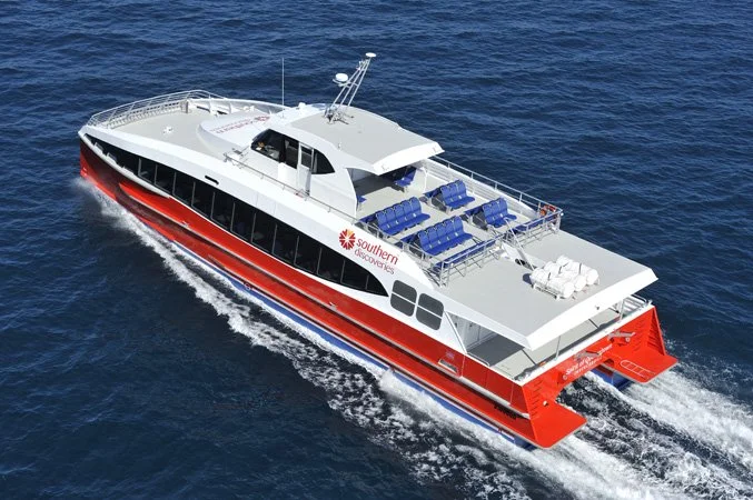 Taylor Marine Exhaust system supplied for  high-speed passenger catamaran Southern Discoveries operating in demanding commercial transport service.