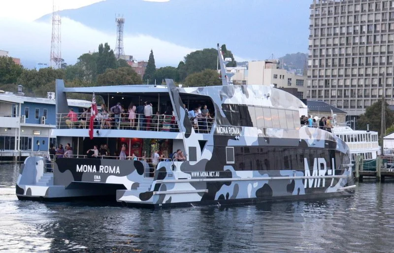 Tasmania's Mona Roma Catamaran. Taylor Marine Exhaust system supplied for a passenger charter catamaran operating in tourism and event service.