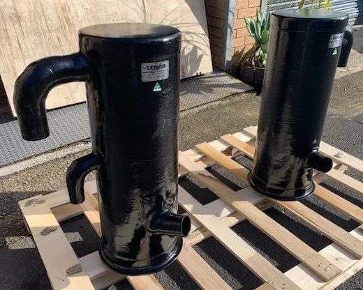 Marine exhaust water gas separators manufactured for commercial vessel application.