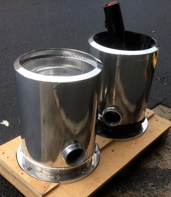 Stainless steel marine exhaust mixers manufactured by Taylor Marine Exhaust.