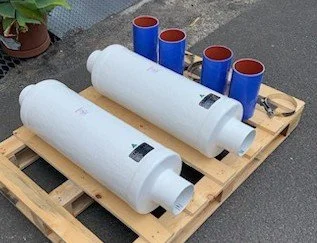 Taylor Marine Exhaust inline silencers engineered for corrosion-resistant marine operation.