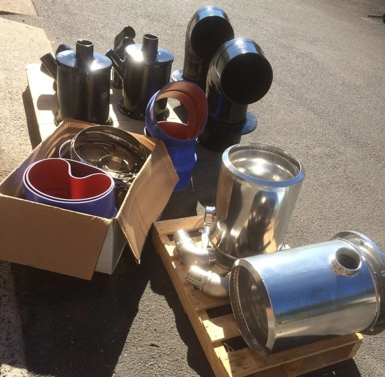 Marine exhaust accessories including tubing, hose connections and vinyl ester fittings.