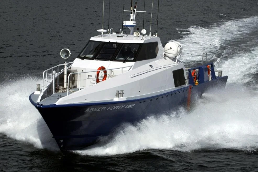Abeer 41 is a high-speed, 41-meter multi-purpose security, patrol, and crew transfer vessel. Exhaust systems by Taylor Marine Exhaust.