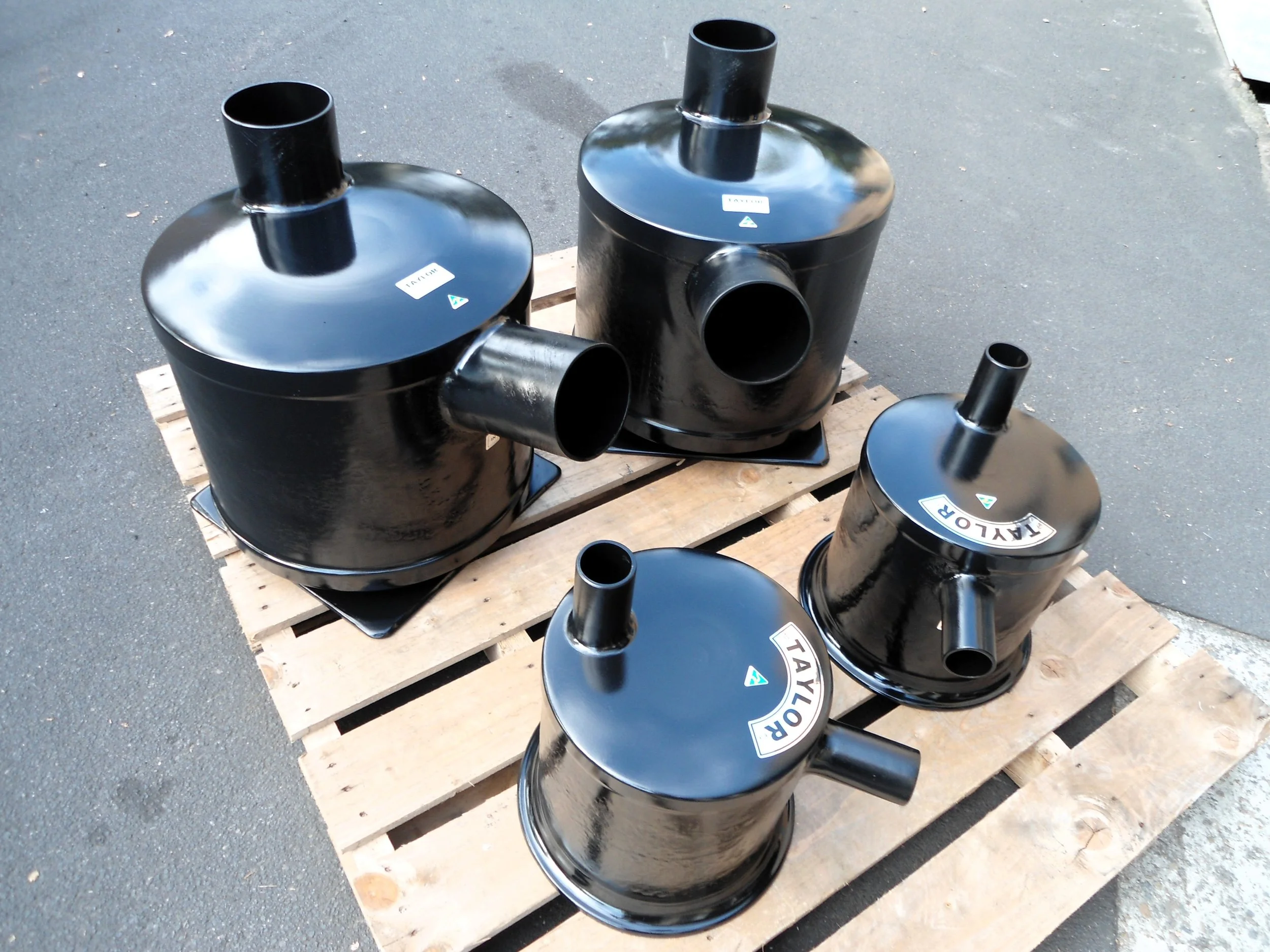 Marine water lift mufflers manufactured by Taylor Marine Exhaust from premium vinyl ester composite.