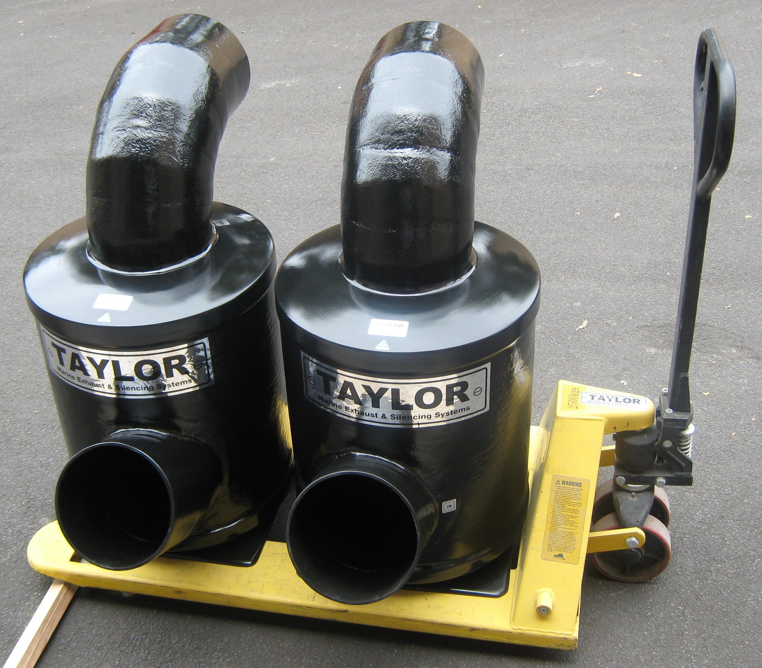 Taylor Marine Exhaust water lift mufflers manufactured from fire-retardant vinyl ester composite.