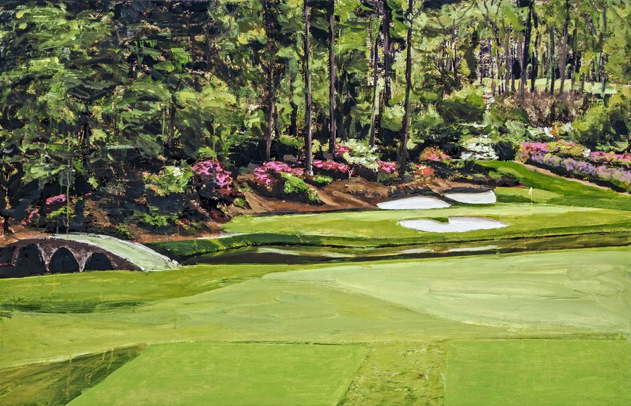  The Twelfth Augusta National Golf Club mixed media on wood panel 36 × 56 inches 6500. 
