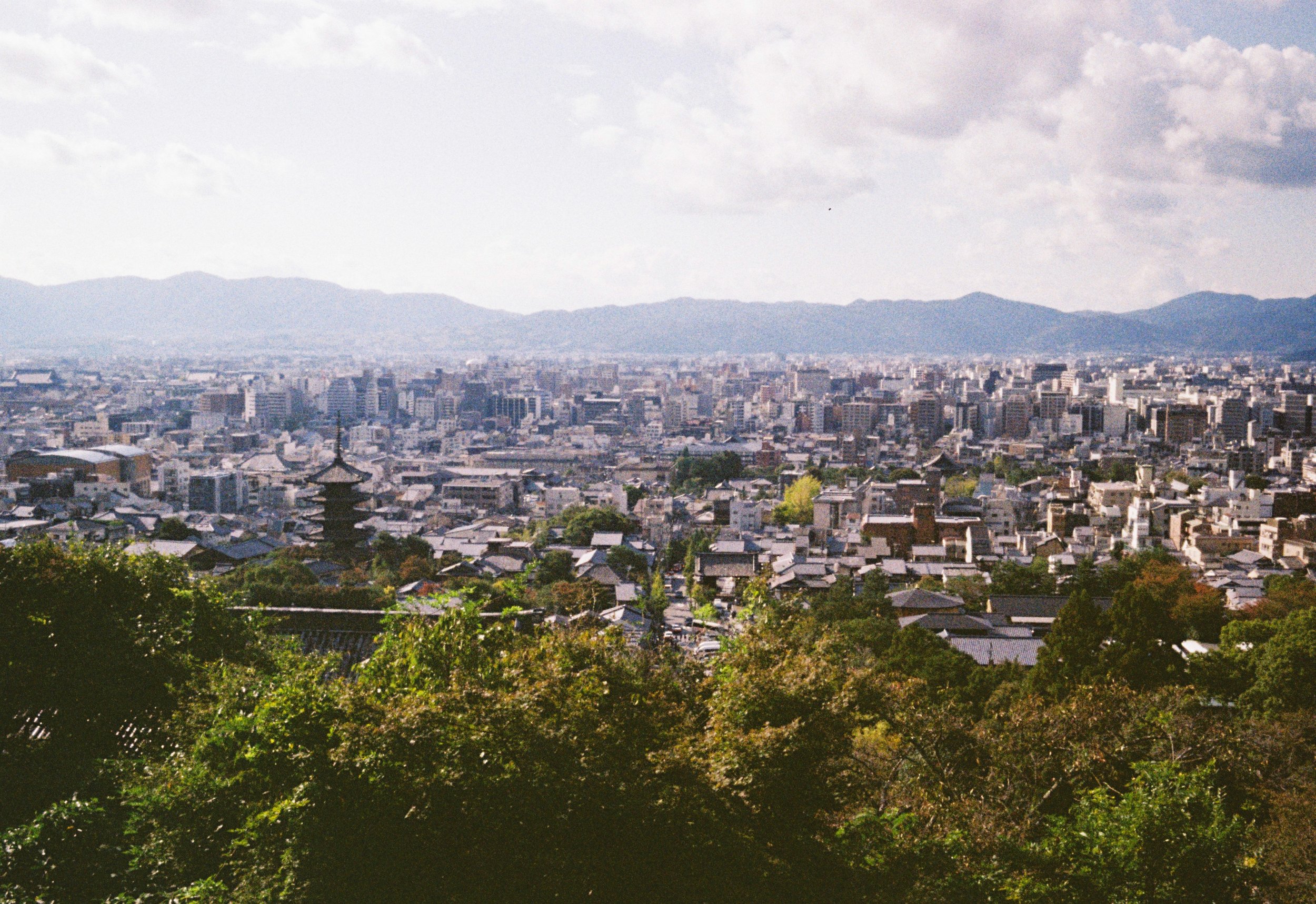 Panoramic view of Kyoto city captured on Kodak Gold 200 film with an Olympus Pen EE-3.