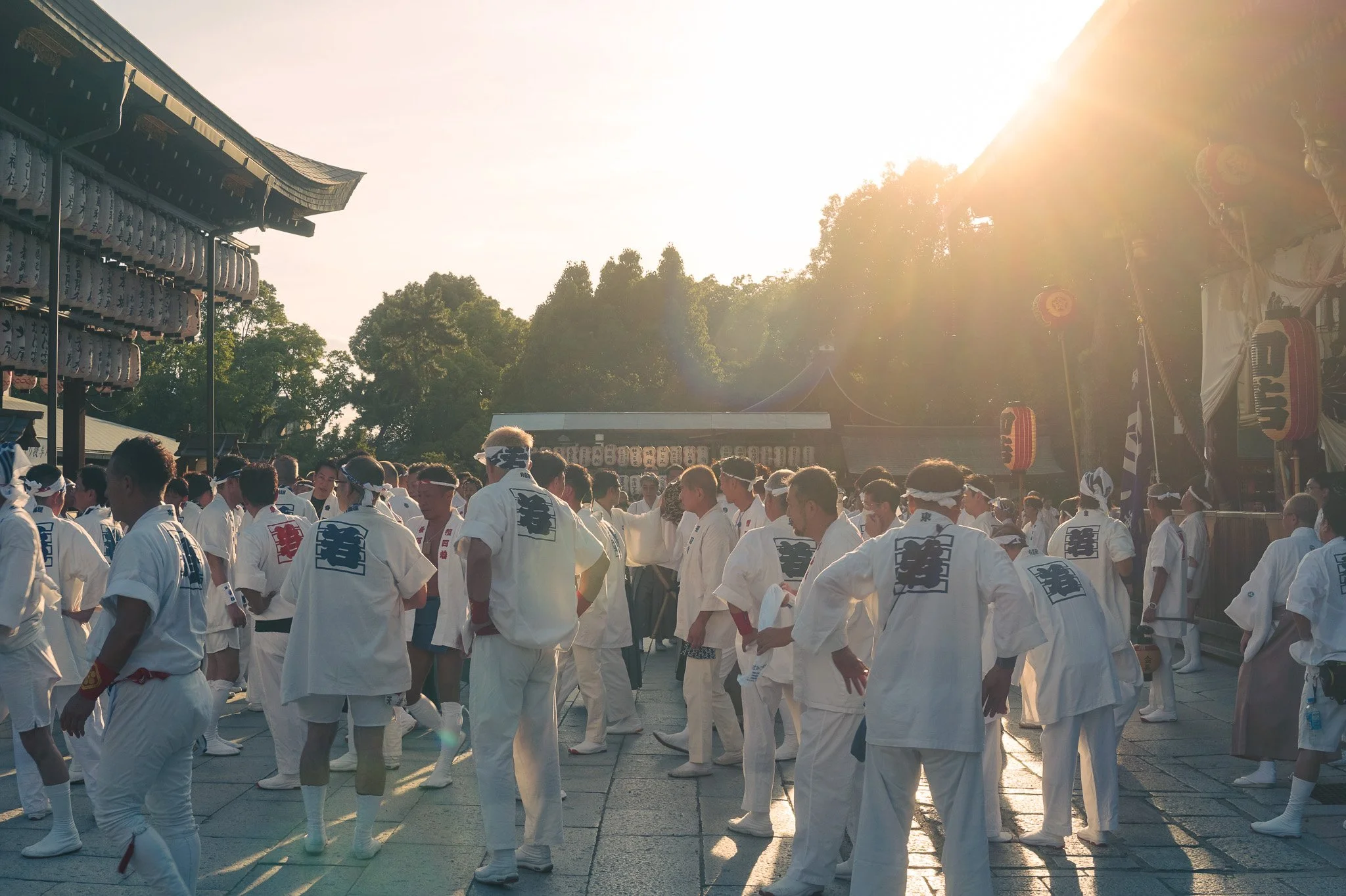 Festival participants preparing during Gion Matsuri in Kyoto, Japan.