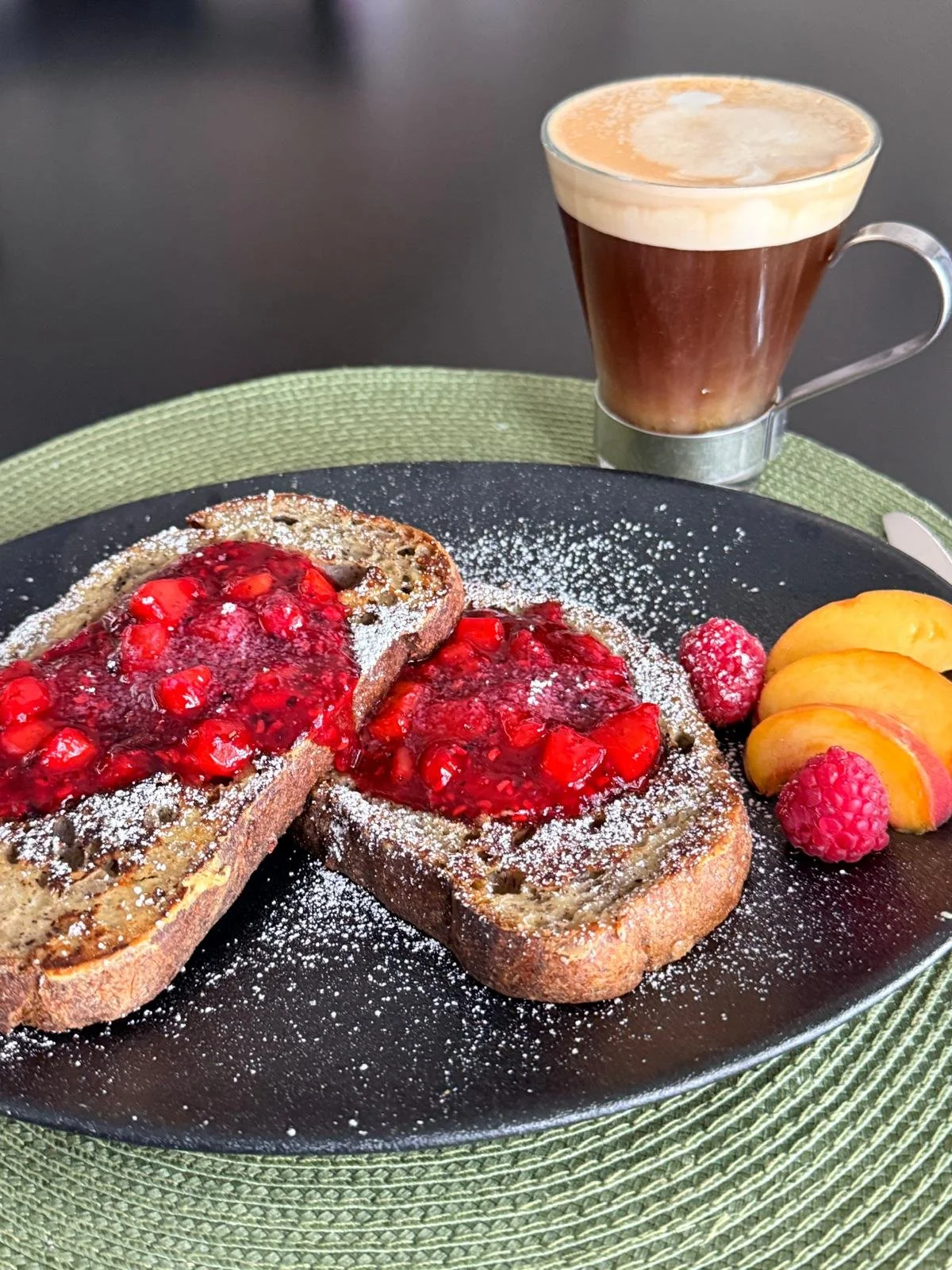 Protein French Toast with Peach Berry Compote