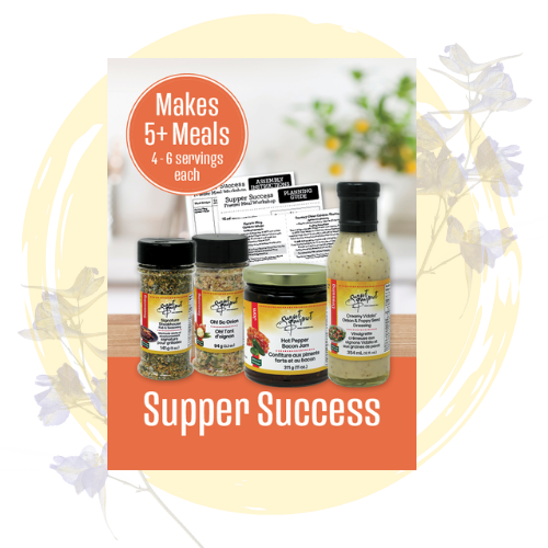 Package of meal seasoning products labeled 'Supper Success,' offering to make 5 or more meals with 4-6 servings each.