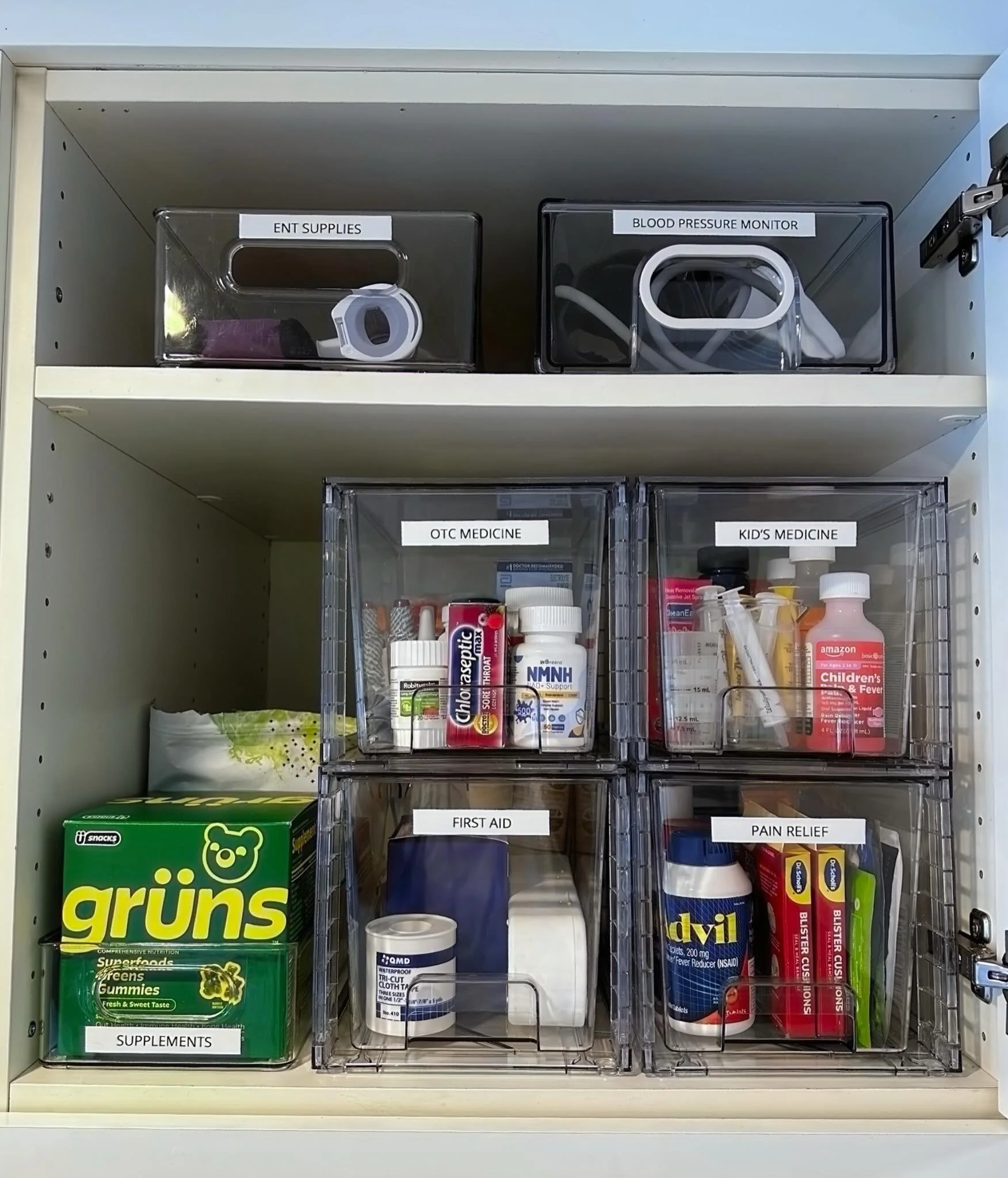 A little organization goes a long way &mdash; especially when it comes to health + medicine essentials. 

These pull-out acrylic drawers make it easy to quickly find what you need, keep categories contained, and avoid digging through clutter when it 