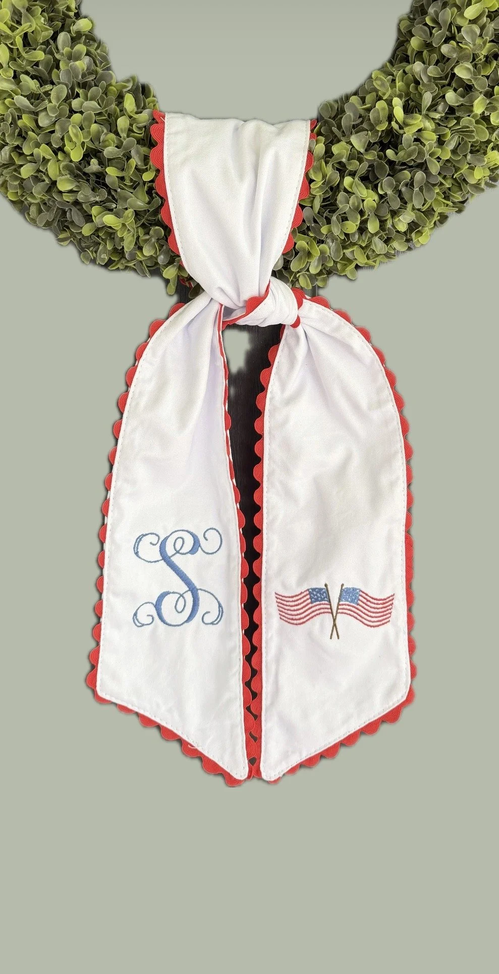 Patriotic Wreath Sash | Monogrammed American Flag Wreath Sash