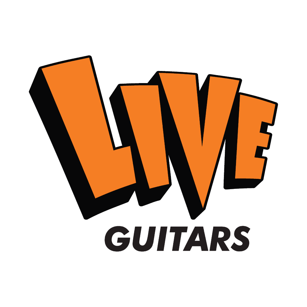 Live Guitars Logo with bold text in orange