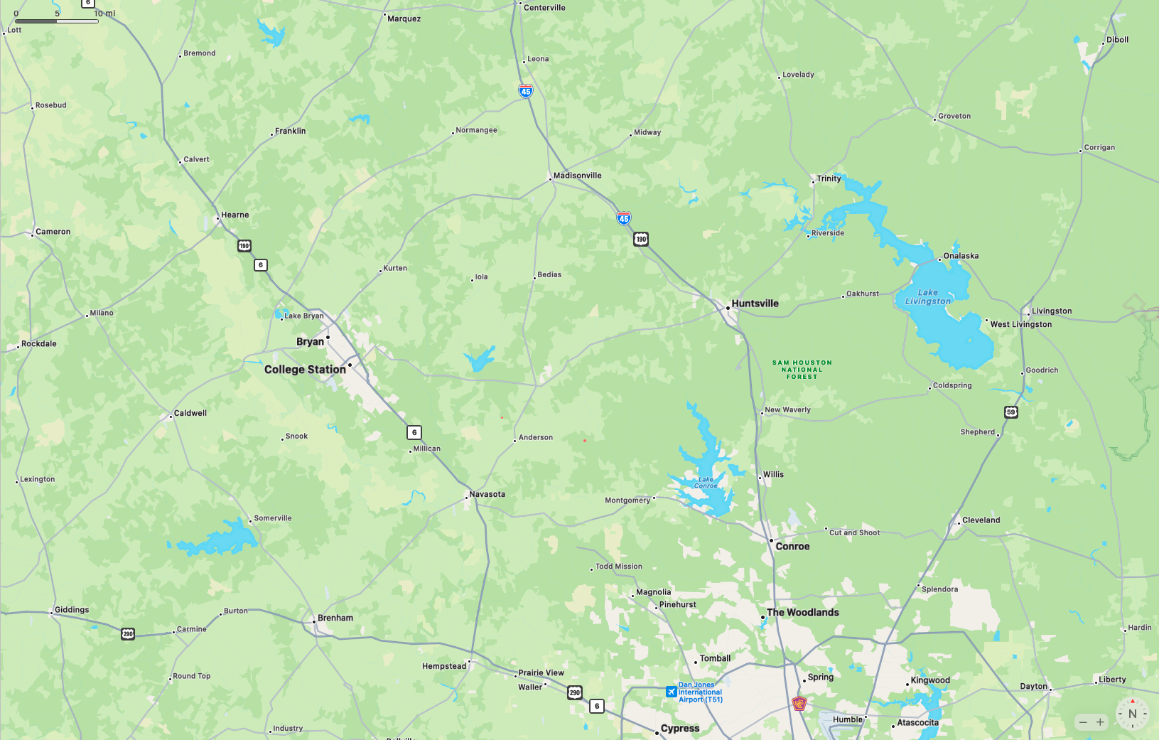 Our service area is about a 60 mile radius from Anderson, Texas