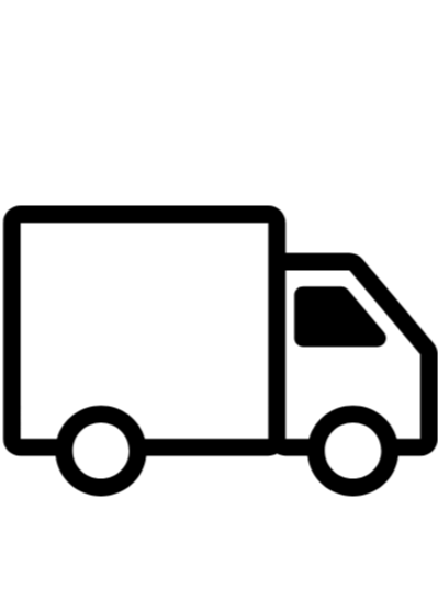 Icon of a delivery truck with a large cargo area and two wheels.