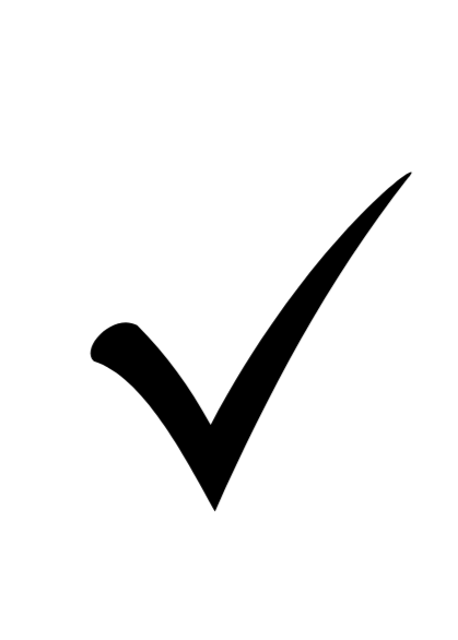 A large black check mark on a plain white background.