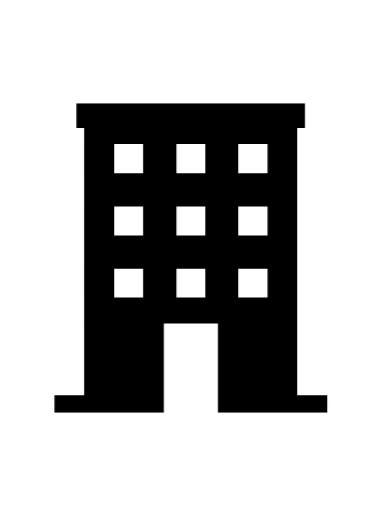Icon of a multi-story building with a central entrance and several windows