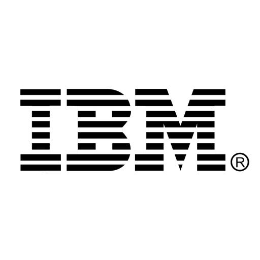 IBM logo in black and white with striped design.