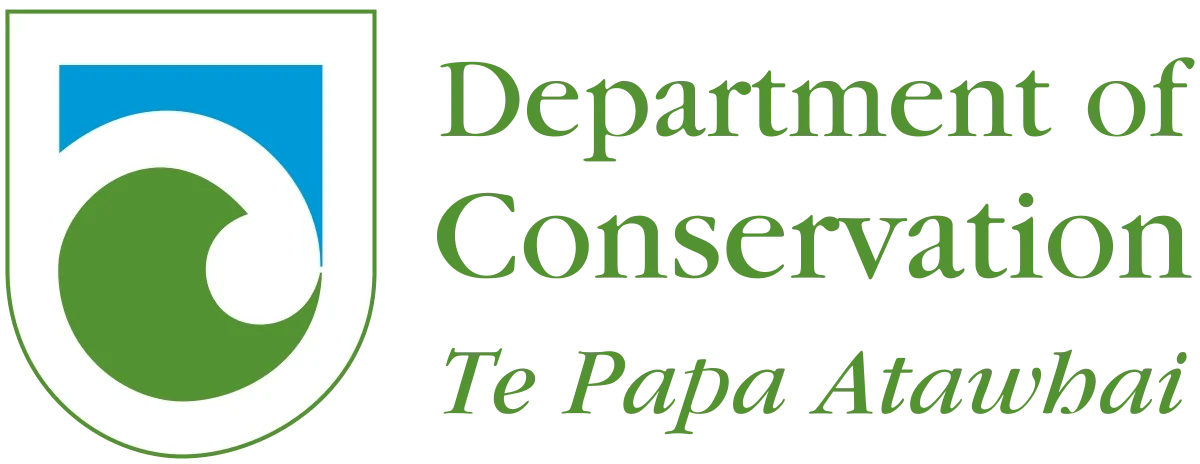 The logo of the Department of Conservation features a stylized wave and a leaf within a shield, accompanied by the text "Department of Conservation" and "Te Papa Atawhai".