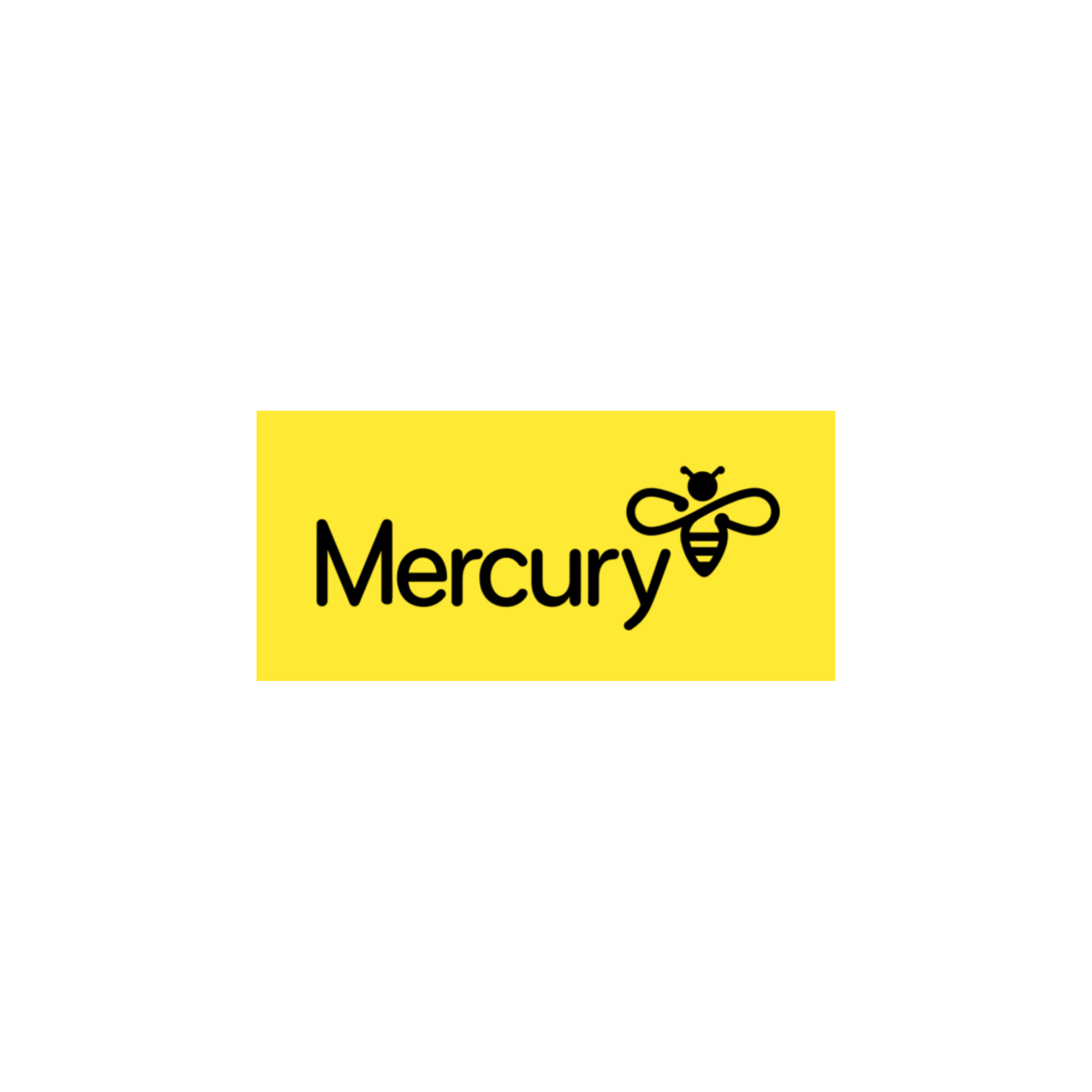 Yellow Mercury brand bee logo with black text and a stylized bee icon.